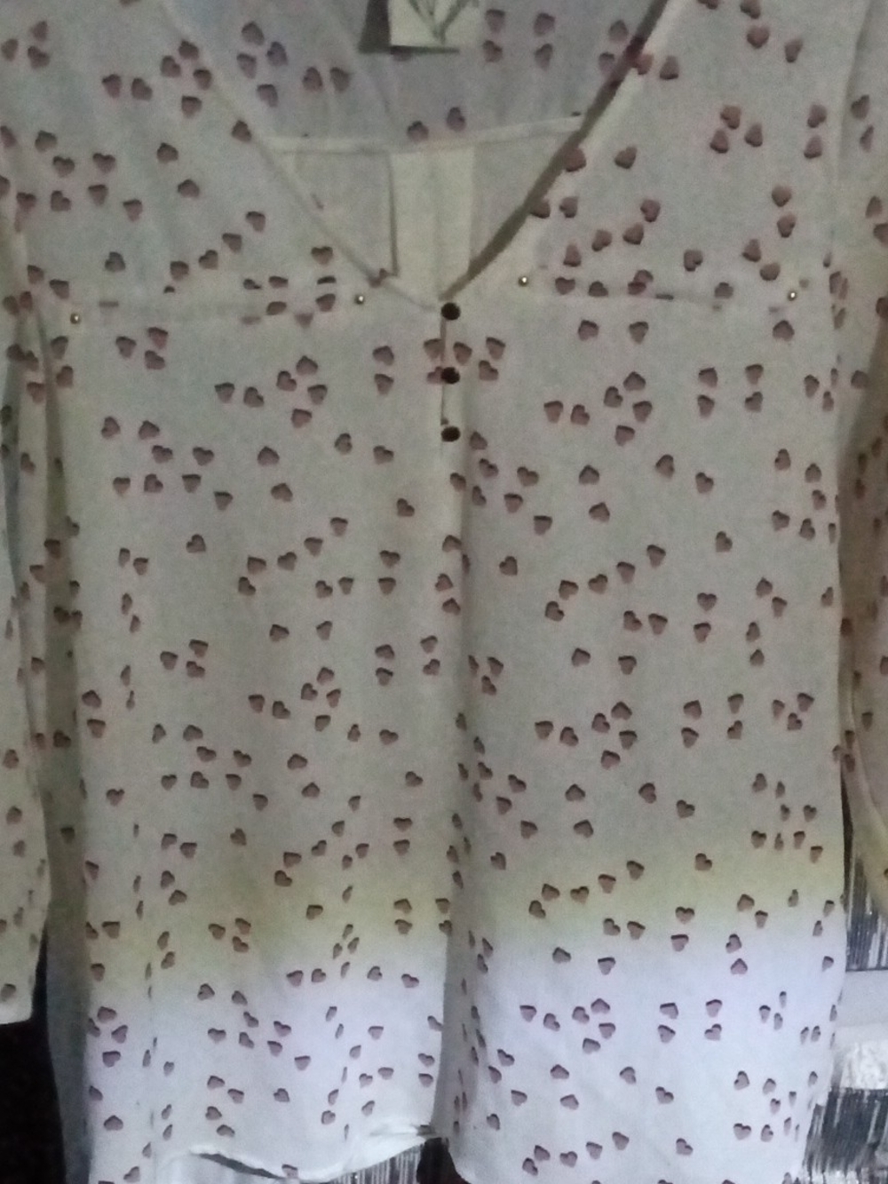 Light Pink Heart-Print Henley Blouse